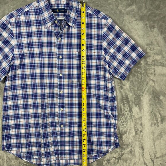 Ralph‎ Lauren Blue & Red Plaid Short Sleeve Flesh Pony Shirt Mens Size Large - Picture 7 of 9